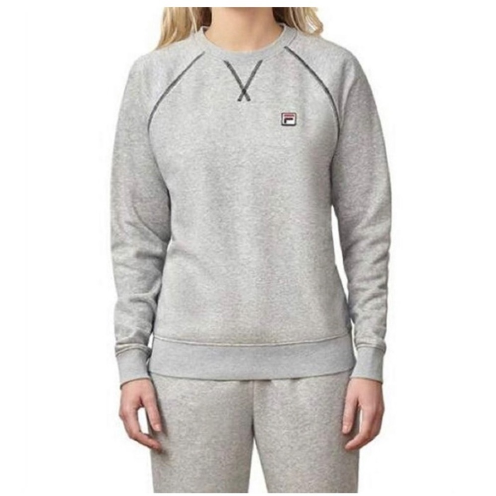FILA Ladies' Ribbed collar waistband Crewneck Terry Pullover Size L Grey‎